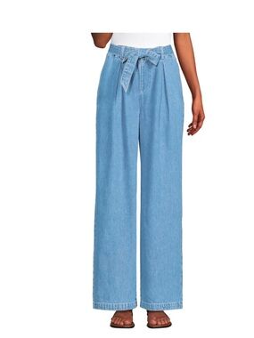 Lands End High‎ Ridge Pleated Twill Wide Leg Jeans